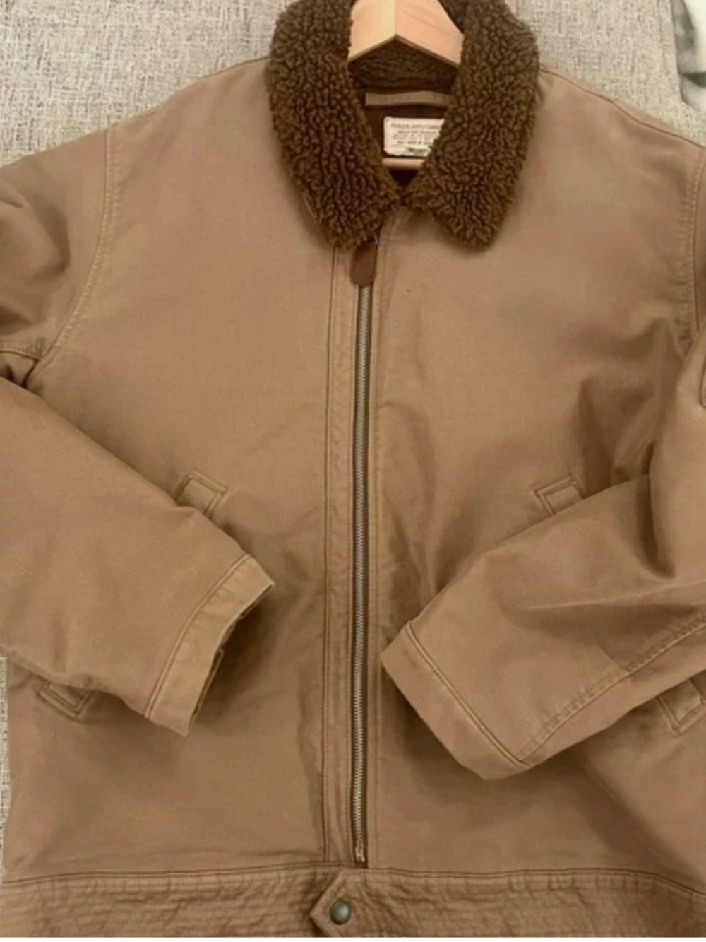 RRL Ralph Lauren Clayworth Jungle Flight Jacket L Khaki Shearling Style Collar M - Picture 14 of 14